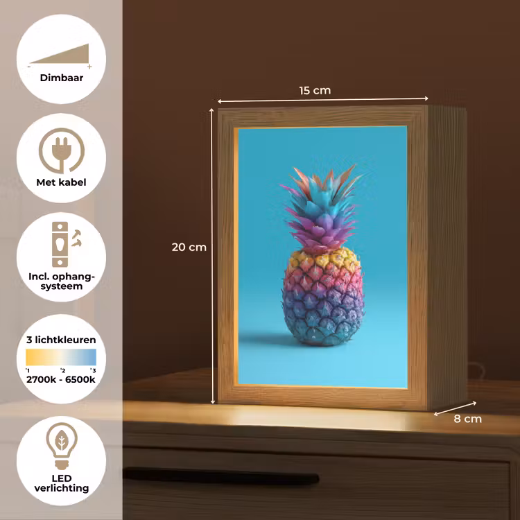 Ananas - Regenboog - Blauw - Popart Light Box met kabel (Tafellamp) klein -USP_NL