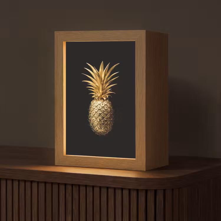 Ananas - Zwart - Goud - Luxe Light Box met kabel (Tafellamp) klein -z3d_website