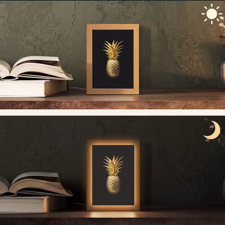 Ananas - Zwart - Goud - Luxe Light Box met kabel (Tafellamp) klein -sfeer3