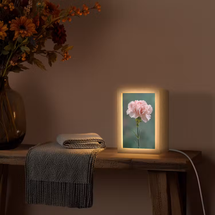 Anjer - Roze - Bloemblaadjes Light Box met kabel (Tafellamp) klein -sfeer4