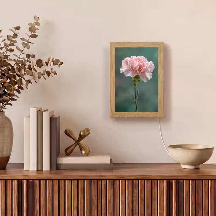 Anjer - Roze - Bloemblaadjes Light Box met kabel (Tafellamp) klein -sfeer2
