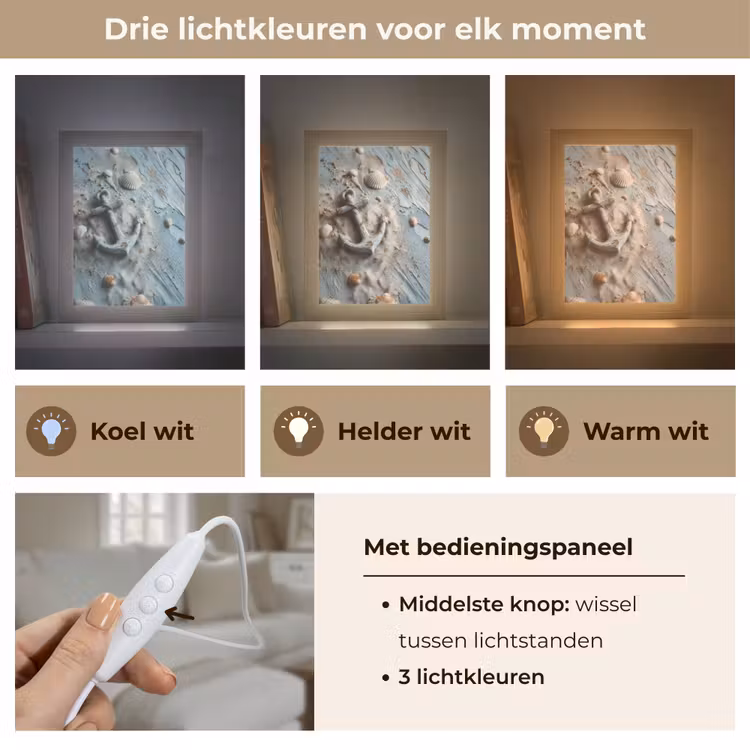 Anker - Hout - Schelpen - Zand Light Box met kabel (Tafellamp) klein -USP_lichtkleurNL