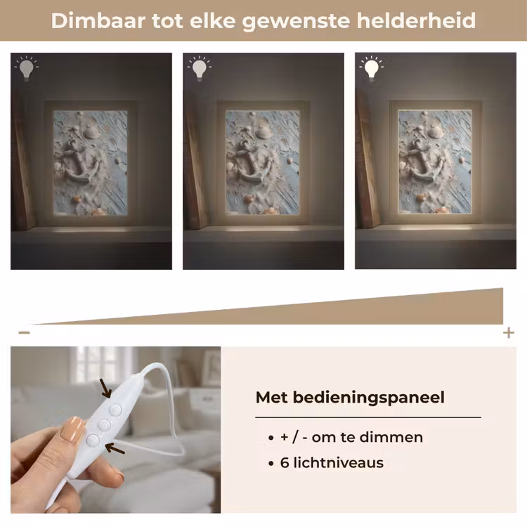 Anker - Hout - Schelpen - Zand Light Box met kabel (Tafellamp) klein -USP_dimbaarNL
