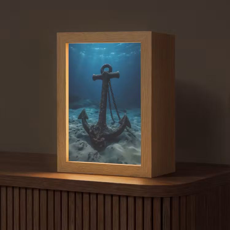 Anker - Ijzer - Zeebodem - Zand Light Box met kabel (Tafellamp) klein -z3d_website