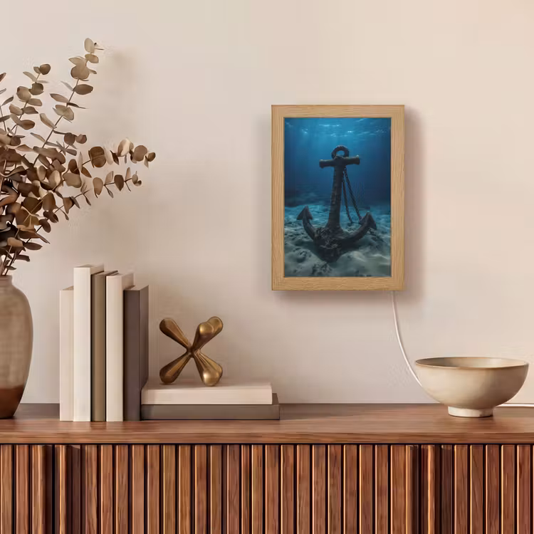 Anker - Ijzer - Zeebodem - Zand Light Box met kabel (Tafellamp) klein -sfeer2