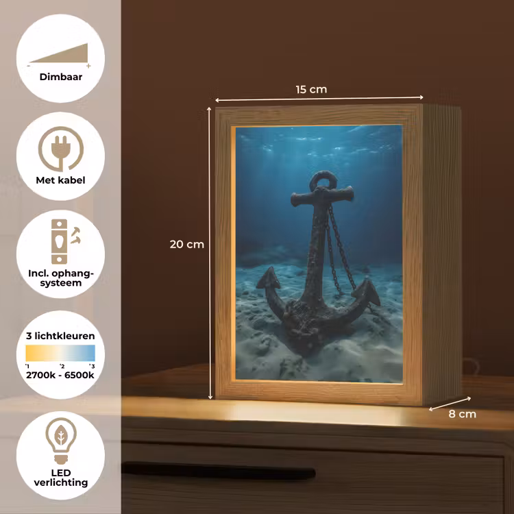 Anker - Ijzer - Zeebodem - Zand Light Box met kabel (Tafellamp) klein -USP_NL