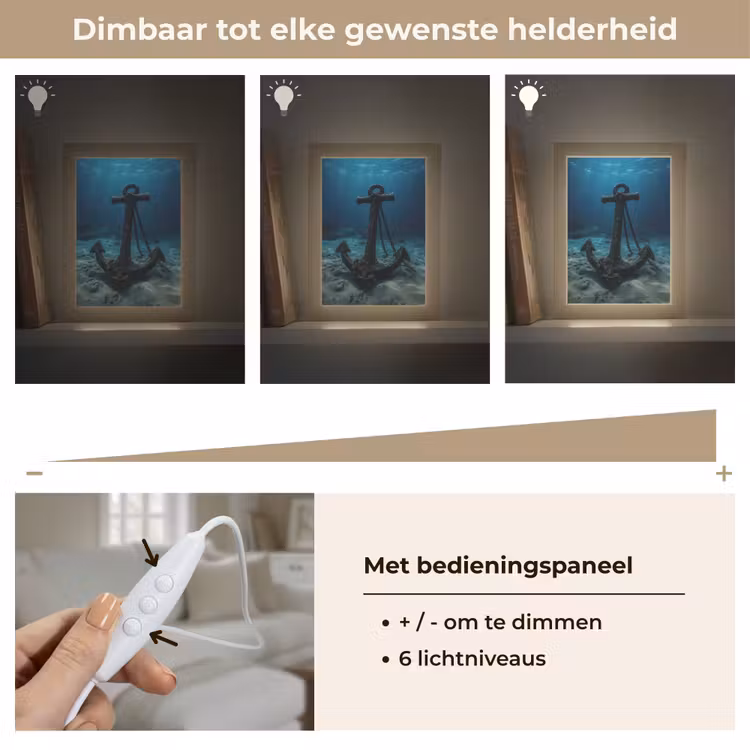 Anker - Ijzer - Zeebodem - Zand Light Box met kabel (Tafellamp) klein -USP_dimbaarNL