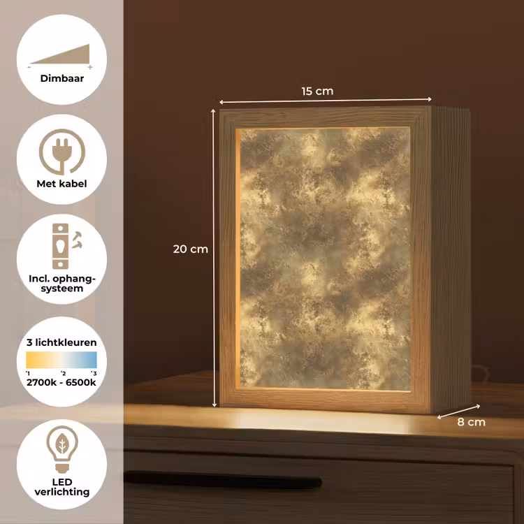 Antiek - Metaallook - Goud Light Box met kabel (Tafellamp) klein 925 -USP_NL