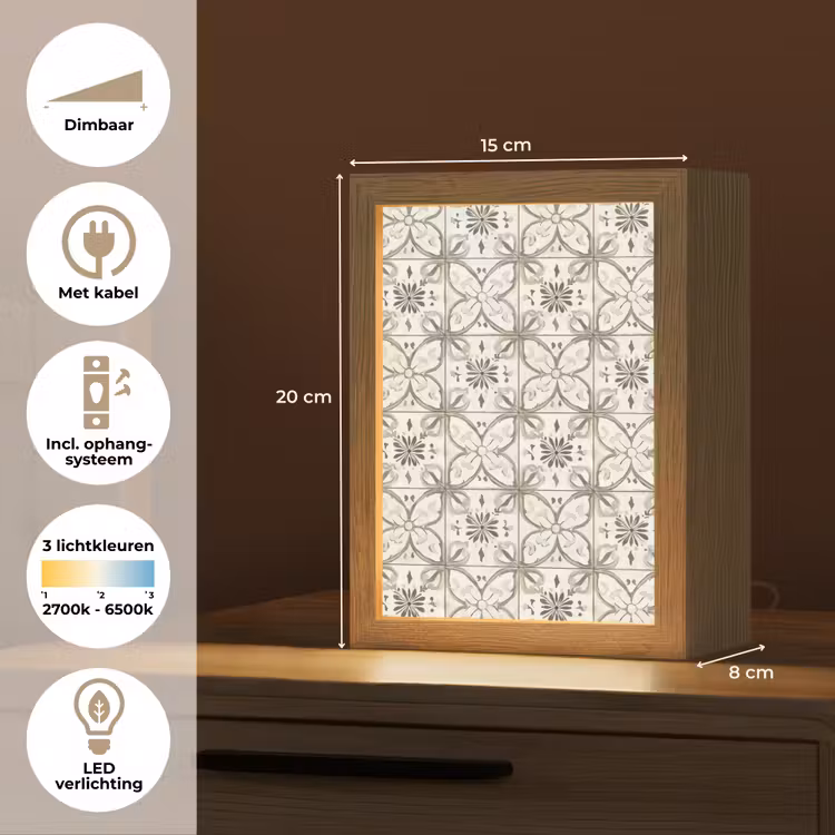 Antiek - Tegel - Beige Light Box met kabel (Tafellamp) klein 925 -USP_NL