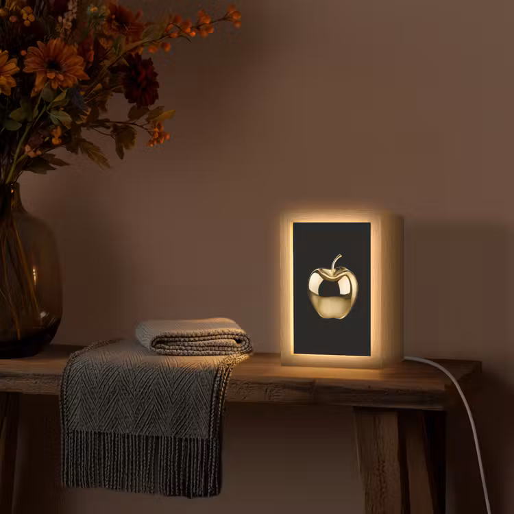 Appel - Goud - Chrome - Zwart Light Box met kabel (Tafellamp) klein -sfeer4