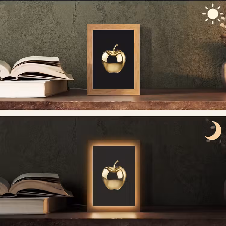 Appel - Goud - Chrome - Zwart Light Box met kabel (Tafellamp) klein -sfeer3