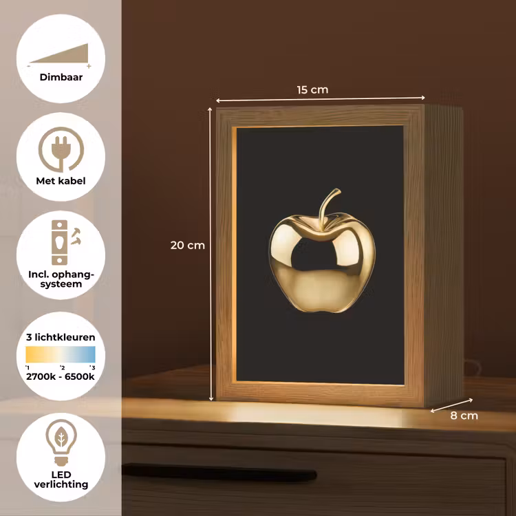 Appel - Goud - Chrome - Zwart Light Box met kabel (Tafellamp) klein -USP_NL