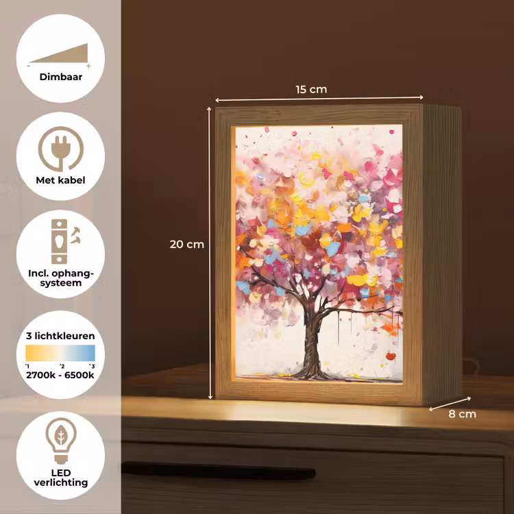 Aquarel - Boom - Kunst - Abstract Light Box met kabel (Tafellamp) klein -USP_NL