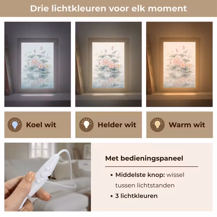 Aquarel - Lotusbloemen - Kleurrijk Light Box met kabel (Tafellamp) klein -USP_lichtkleurNL