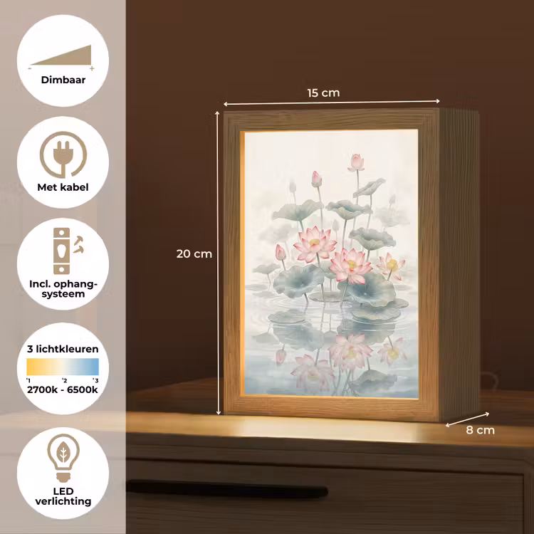 Aquarel - Lotusbloemen - Kleurrijk Light Box met kabel (Tafellamp) klein -USP_NL