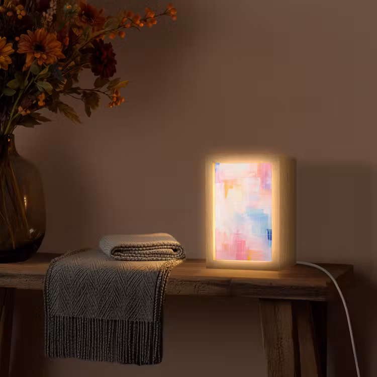 Aquarel - Pastel - Abstract - Kunst Light Box met kabel (Tafellamp) klein -sfeer4