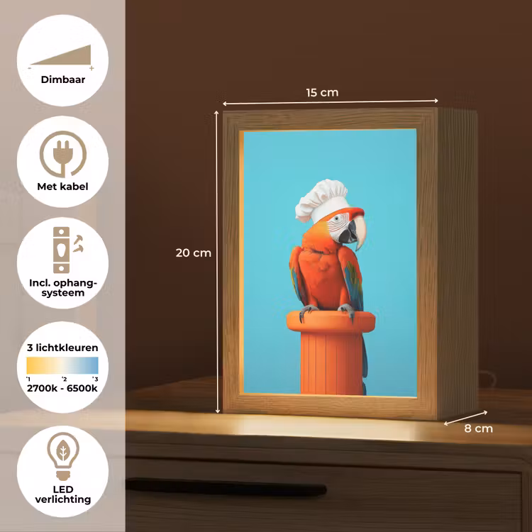 Ara - Koksmuts - Sokkel - Grappig Light Box met kabel (Tafellamp) klein -USP_NL