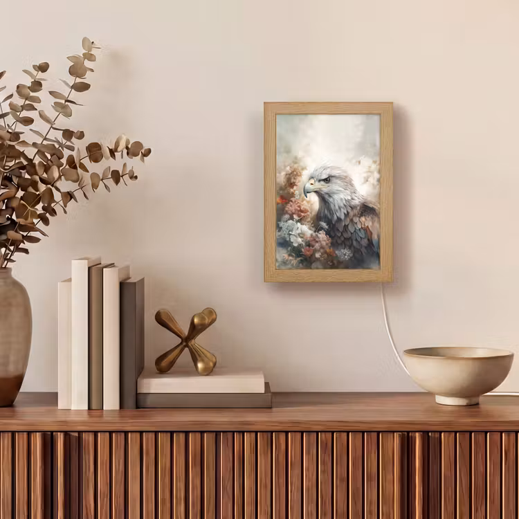 Arend - Adelaar - Vogel - Bloemen - Natuur Light Box met kabel (Tafellamp) klein -sfeer2