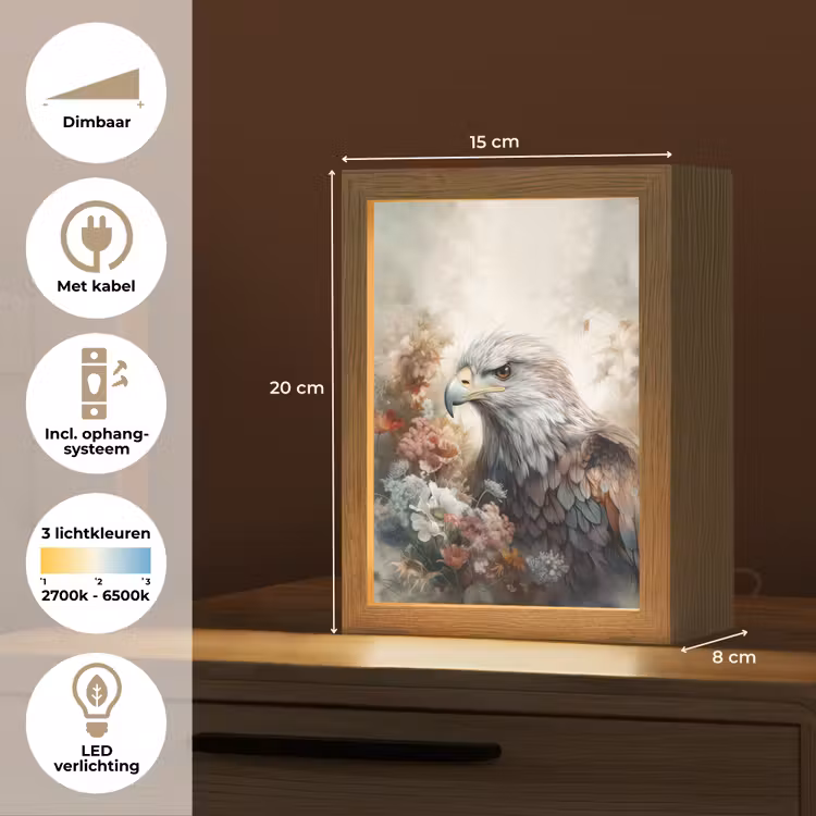Arend - Adelaar - Vogel - Bloemen - Natuur Light Box met kabel (Tafellamp) klein -USP_NL
