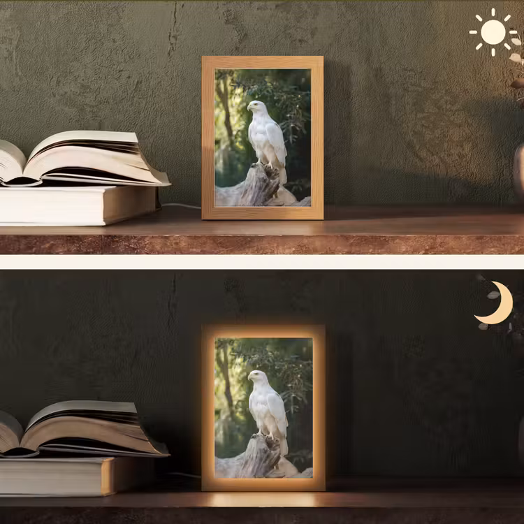 Arend - Hout - Wit - Planten Light Box met kabel (Tafellamp) klein -sfeer3