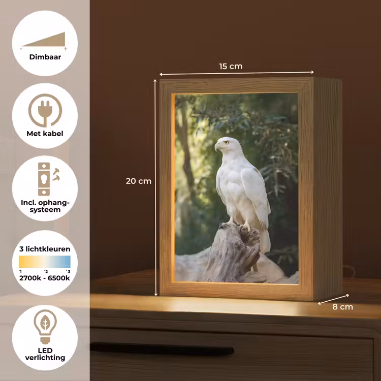 Arend - Hout - Wit - Planten Light Box met kabel (Tafellamp) klein -USP_NL