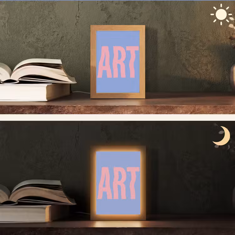Art - Roze - Blauw Light Box met kabel (Tafellamp) klein -sfeer3