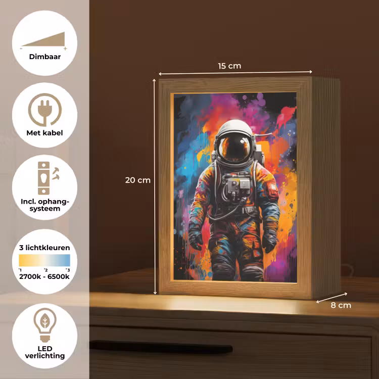Astronaut - Graffiti - Zwart - Kleuren Light Box met kabel (Tafellamp) klein -USP_NL