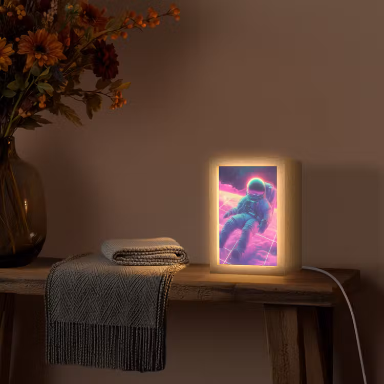 Astronaut - Neon - Roze - Wolken Light Box met kabel (Tafellamp) klein -sfeer4