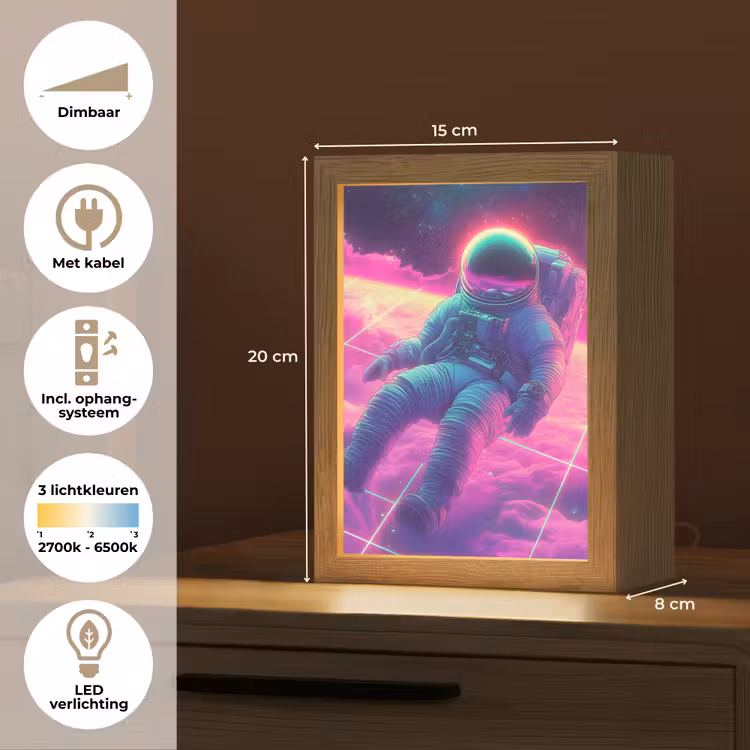 Astronaut - Neon - Roze - Wolken Light Box met kabel (Tafellamp) klein -USP_NL