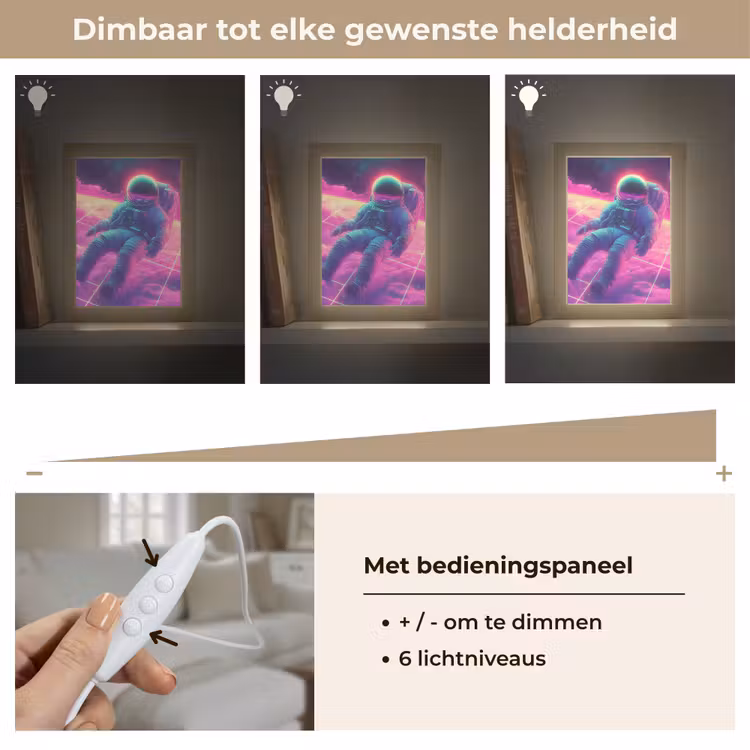 Astronaut - Neon - Roze - Wolken Light Box met kabel (Tafellamp) klein -USP_dimbaarNL