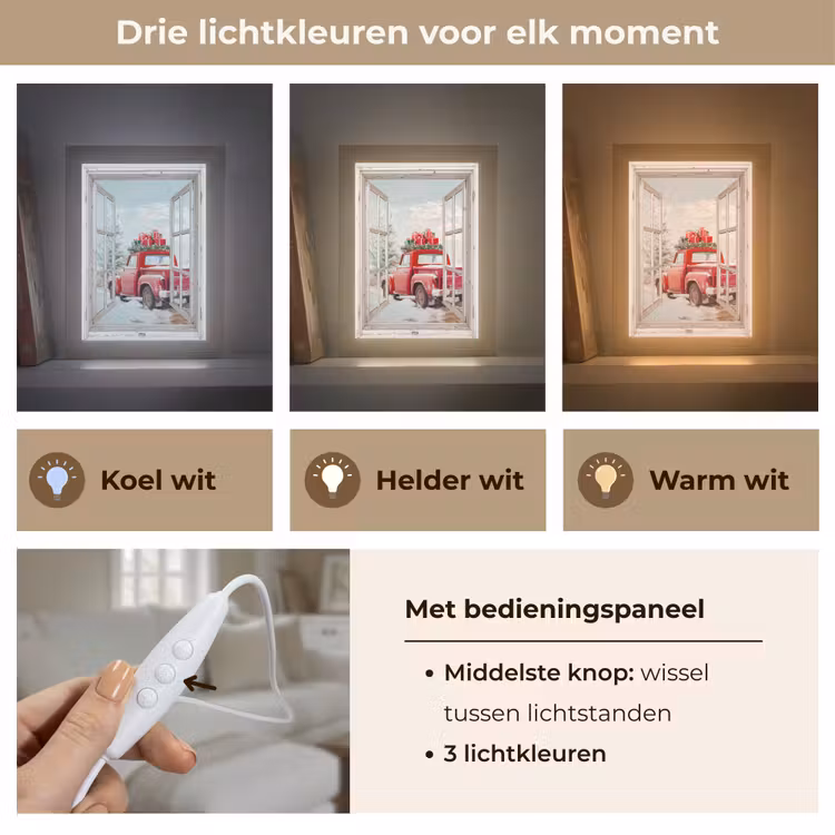 Auto - Rood - Cadeaus - Winter - Kerst - Doorkijk - Wit Light Box met kabel (Tafellamp) klein -USP_lichtkleurNL