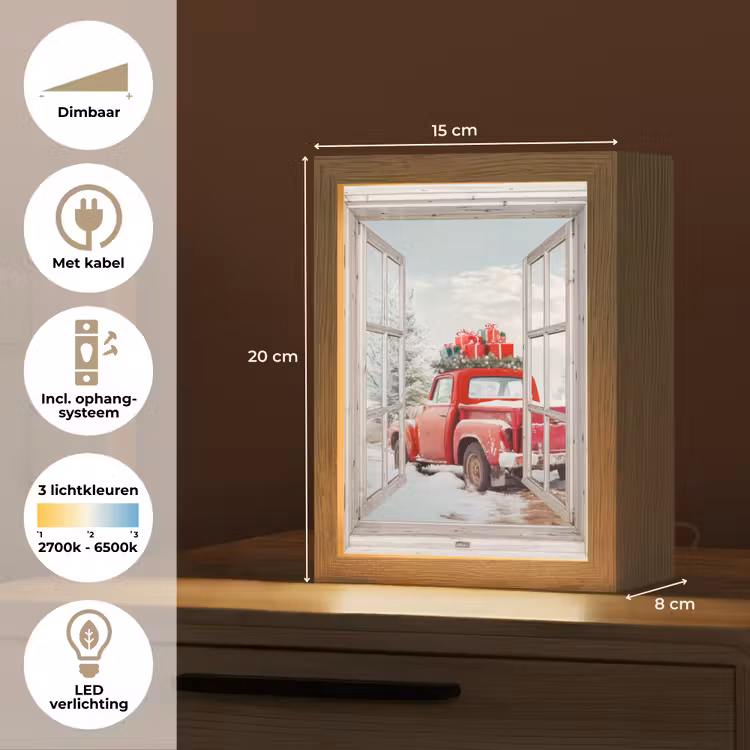 Auto - Rood - Cadeaus - Winter - Kerst - Doorkijk - Wit Light Box met kabel (Tafellamp) klein -USP_NL