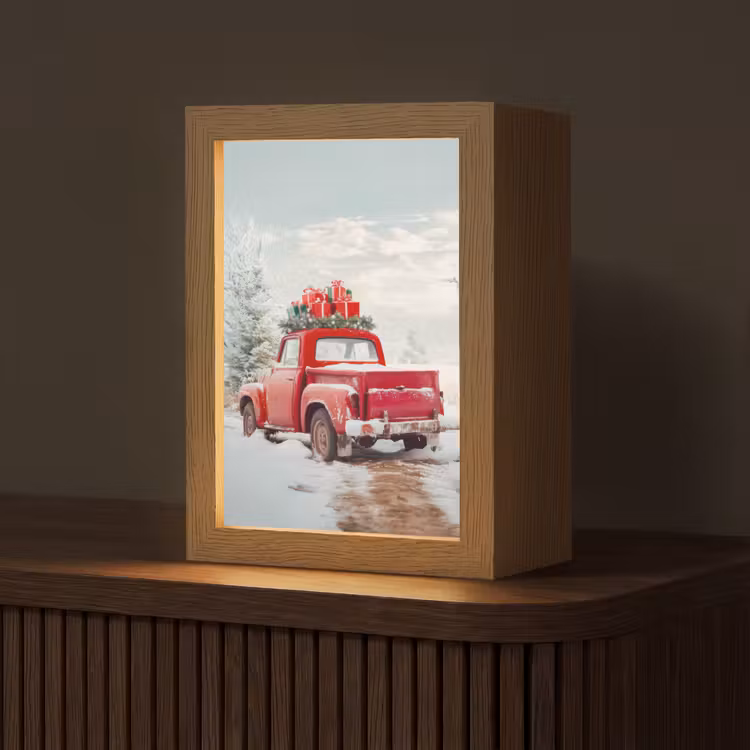 Auto - Rood - Cadeaus - Winter - Sneeuw - Kerst Light Box met kabel (Tafellamp) klein -z3d_website