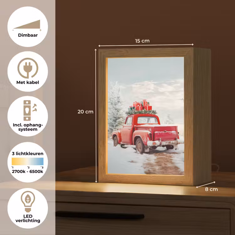 Auto - Rood - Cadeaus - Winter - Sneeuw - Kerst Light Box met kabel (Tafellamp) klein -USP_NL