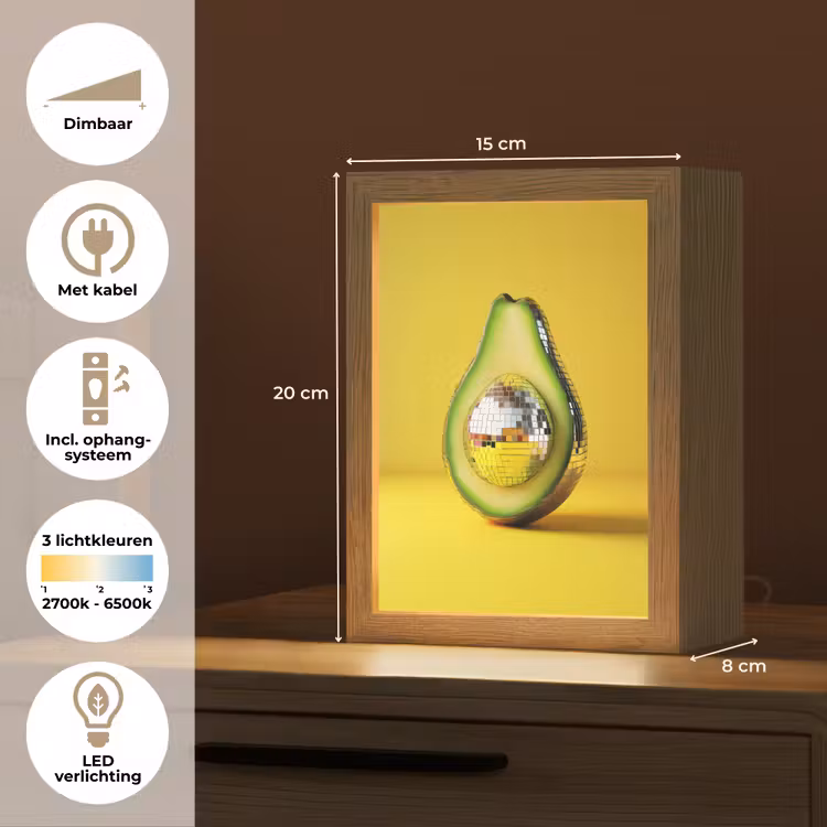 Avocado - Discobal - Geel - Glitter Light Box met kabel (Tafellamp) klein -USP_NL