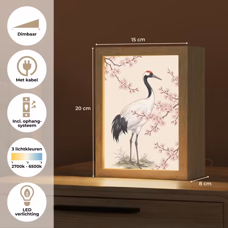 Aziatisch - Kraanvogel - Beige Light Box met kabel (Tafellamp) klein -USP_NL