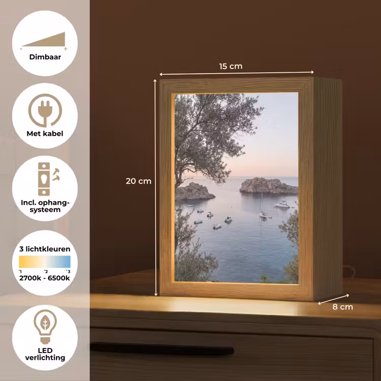 Tafellamp - Baai - boten - zonsondergang - Baai - boten - zonsondergang Light Box met kabel (Tafellamp) klein
