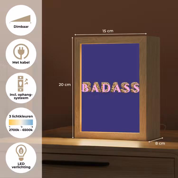 Badass - Panterpint - Schaduw - Roze Light Box met kabel (Tafellamp) klein -USP_NL