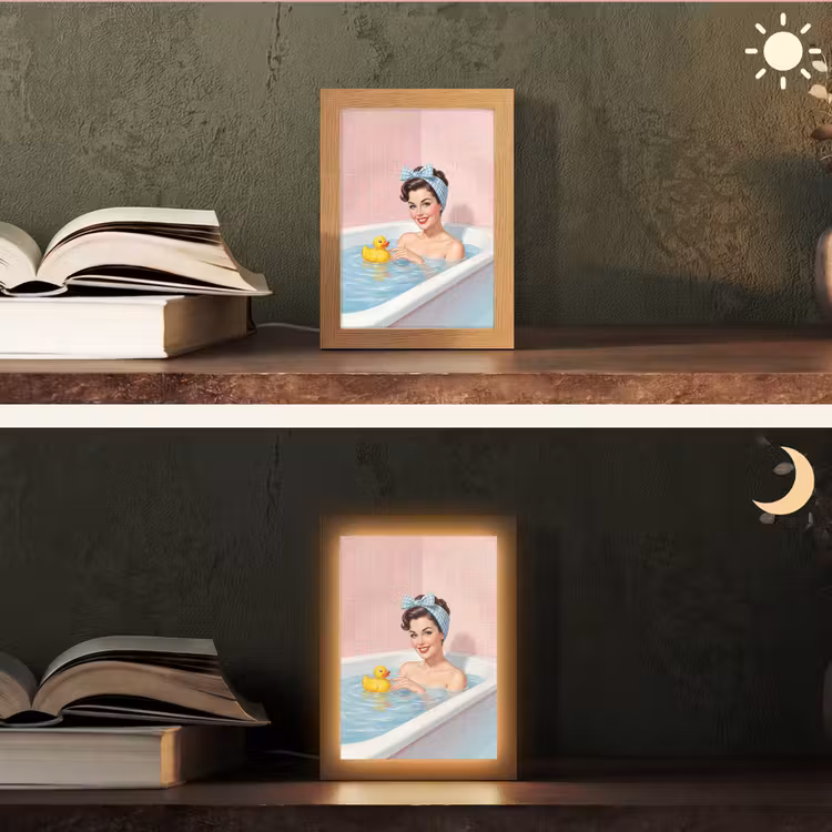 Badkamer - Eend - Blauw Light Box met kabel (Tafellamp) klein -sfeer3