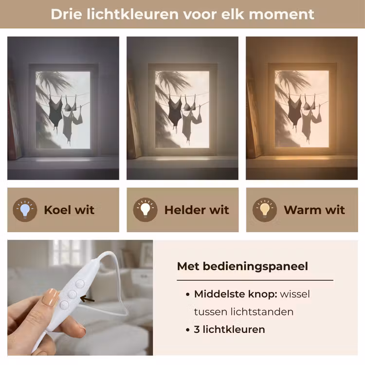 Badkleding - Palmbomen - Schaduw - Tropisch Light Box met kabel (Tafellamp) klein -USP_lichtkleurNL