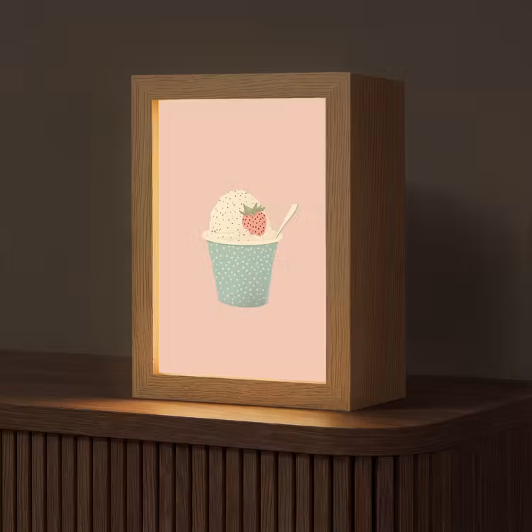 Bakje - Ijs - Aardbei - Roze Light Box met kabel (Tafellamp) klein -z3d_website