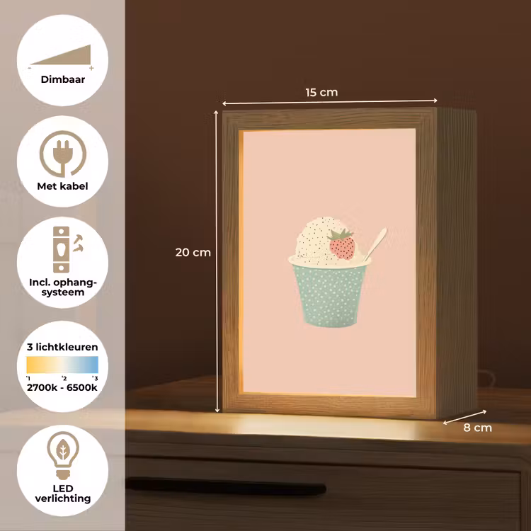 Bakje - Ijs - Aardbei - Roze Light Box met kabel (Tafellamp) klein -USP_NL