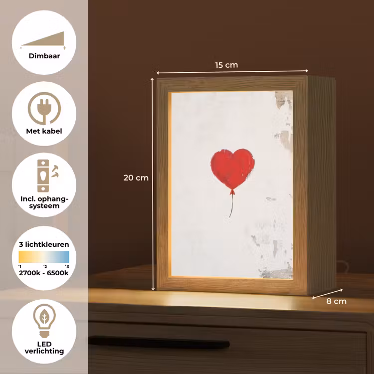 Ballon - Rood - Hart Light Box met kabel (Tafellamp) klein -USP_NL