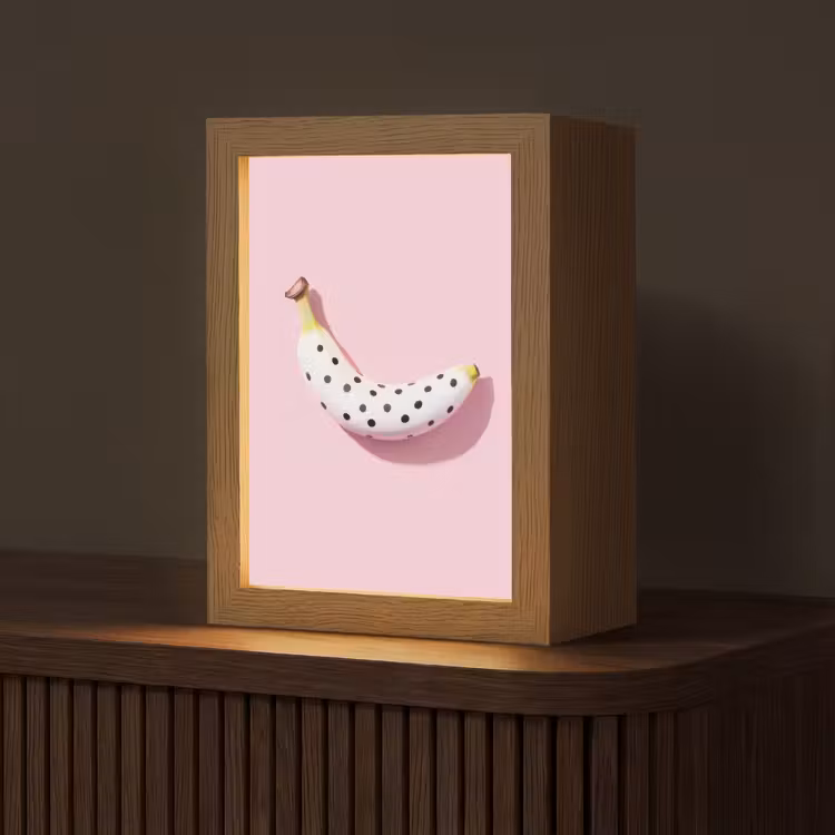 Banaan - Stippen - roze Light Box met kabel (Tafellamp) klein -z3d_website