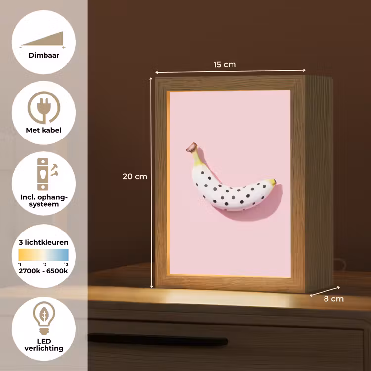 Banaan - Stippen - roze Light Box met kabel (Tafellamp) klein -USP_NL