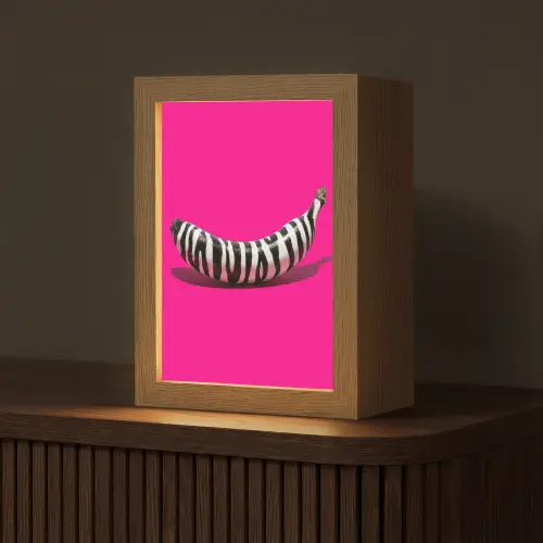 Banaan - Zebraprint - Roze Light Box met kabel (Tafellamp) klein -z3d_website