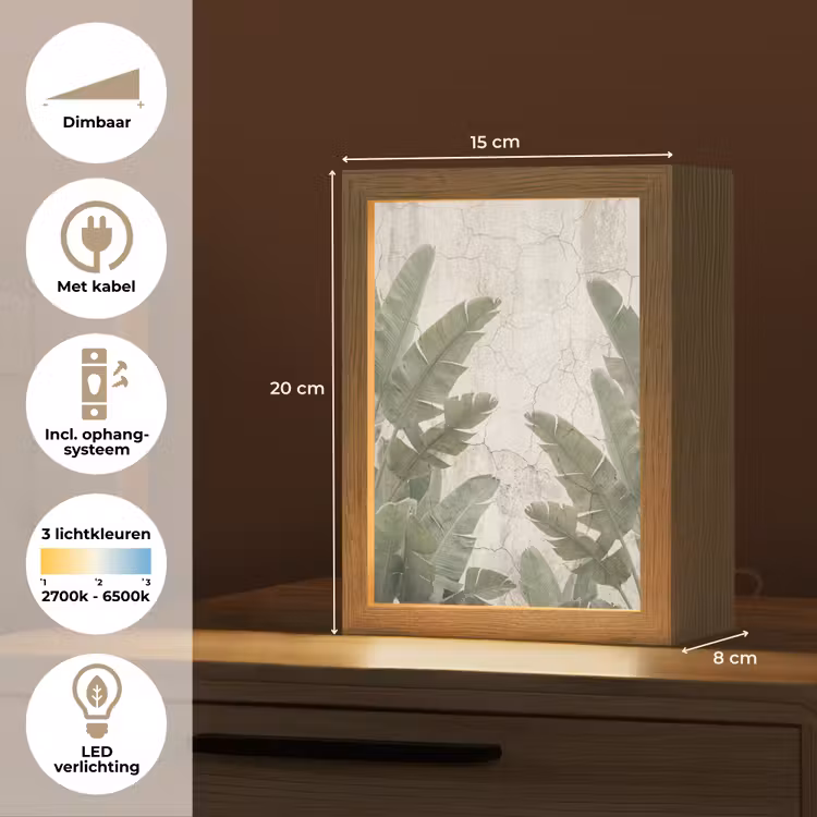 Bananenbladeren - Beton - Groen Light Box met kabel (Tafellamp) klein -USP_NL