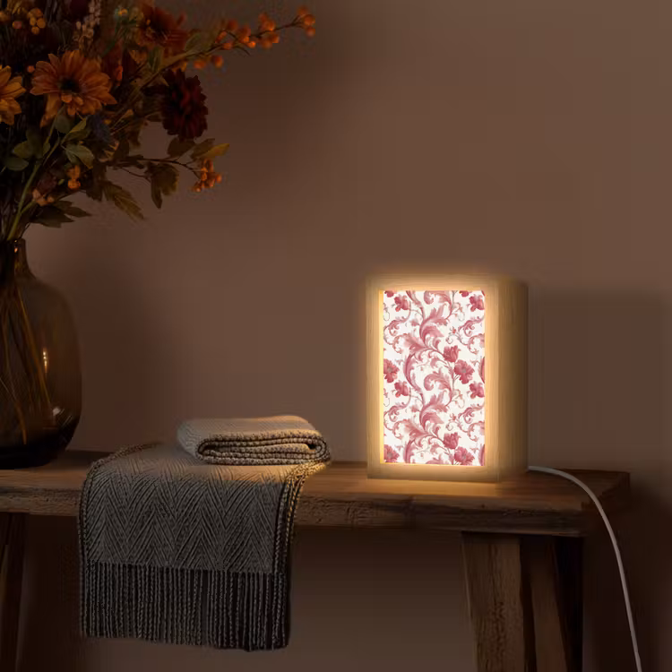 Barok - Patroon - Rood Light Box met kabel (Tafellamp) klein 925 -sfeer4