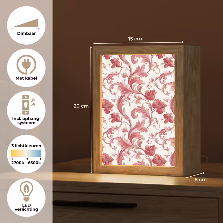 Barok - Patroon - Rood Light Box met kabel (Tafellamp) klein 925 -USP_NL