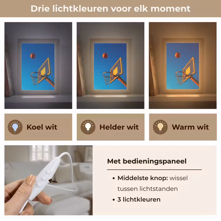 Basketbal - Lucht - Ring Light Box met kabel (Tafellamp) klein -USP_lichtkleurNL
